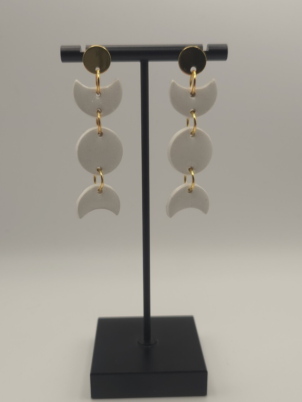 Hand Crafted Gold & White Crescent Drop Earrings